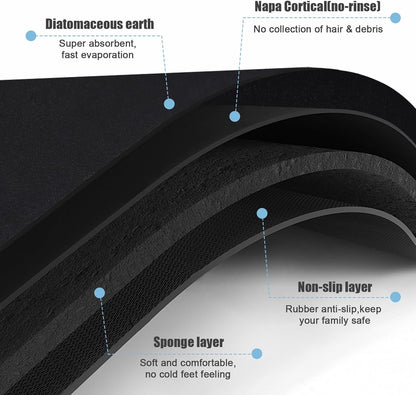 Diatomaceous Earth Bath mat Bathroom Rugs Super Absorbent Quick Dry Non Slip Bath Mat Thin Bathroom Floor Mats Fit Under Door-Shower Rug for in Front of Bathtub Shower, Black, 19.6"x31.5"