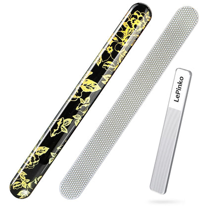 Diamond Nail File with Crystal Nail Shiner Set, Stainless Steel Nail File with Nano Glass Buffer, Metal Sapphire File with Nail Polisher, Professional Manicure Pedicure Kit for Salon Home and Travel