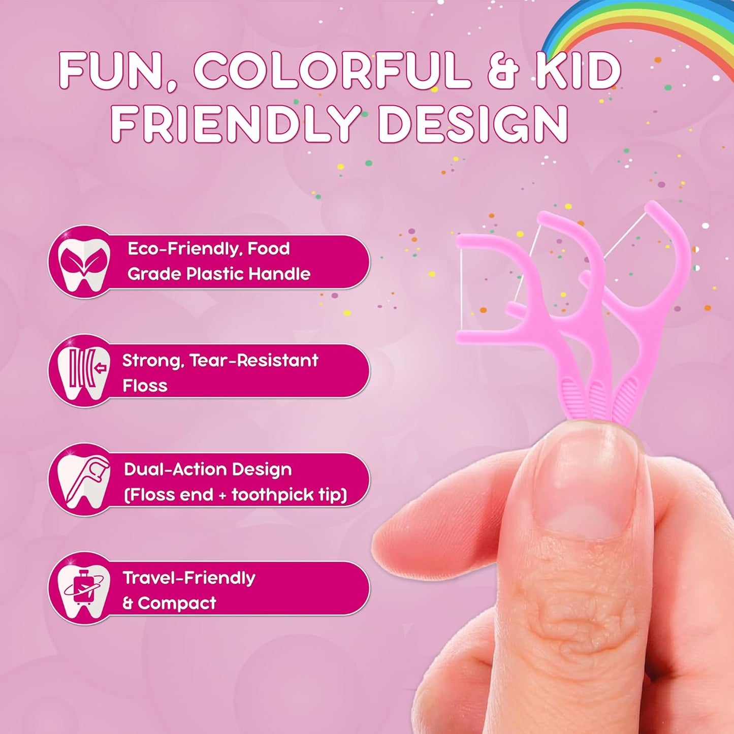 Flavored Floss Picks, 300 Count, Dental Floss Picks for Teeth with Fun Fruit Flavors, Flosser Picks for Adults and Children, | Bubble Gum Flavor