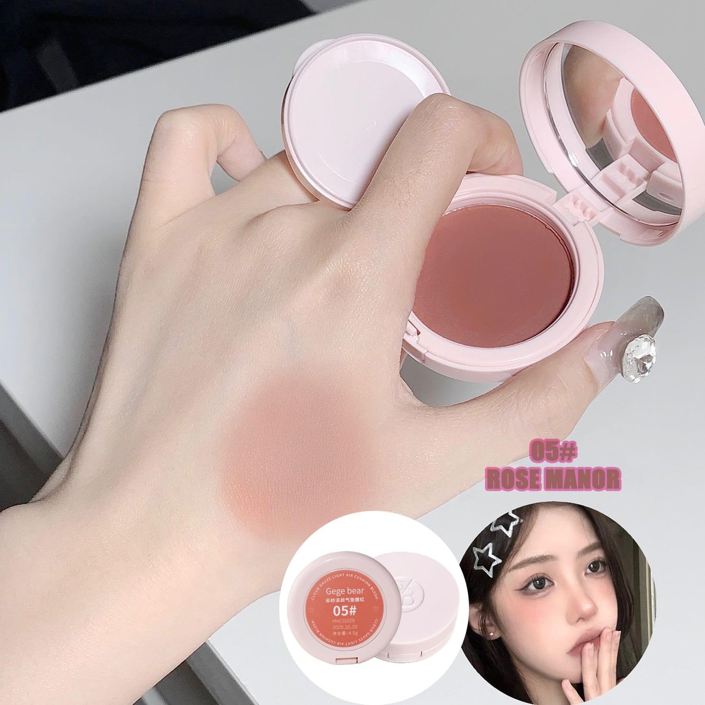 Air Cushion Blush,Wearing Skin Tint Blush Makeup for Cheeks,Smudge Proof, Natural-Looking, Dewy Finish,Easy to Apply and Create a Natural Flush