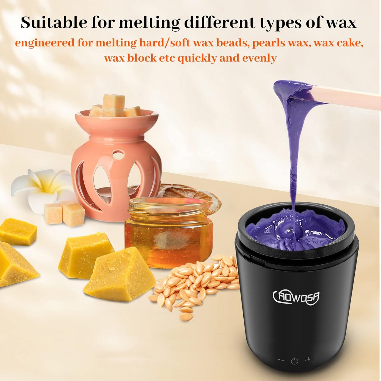 Mini Wax Pot Warmer for Hair Removal, Professional Portable Digital Wax Heater Machine for Facial Body SPA Salon, with 200ml Non-stick Pot, ℃/℉ Switchable Display, 100 Brow Sticks