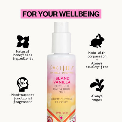 Pacifica Island Vanilla Hair Mist Perfume and Full Body Spray for Women - Fragrance Spray for A Mood-Lifting Experience, Paraben-Free, Clean Beauty No Alcohol, Vegan & Cruelty-Free, 6 oz oz