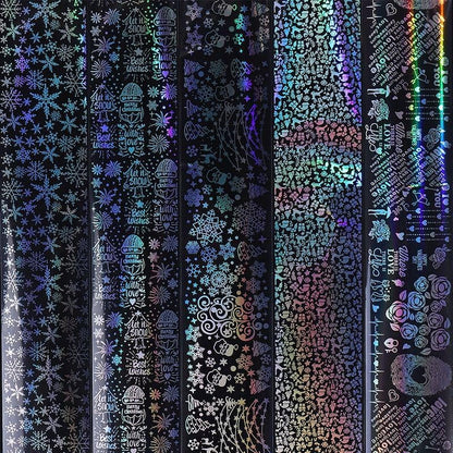 Christmas Nail Foil Transfer Stickers 10 Rolls Silver Snowflakes Skull Nails Stickers White Bunch Nail Foils 1 Box Colorful Starry Sky Paper Nail Decals Christmas Nails Art Sticker Nails Art Decals