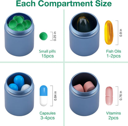 Opret Keychain Pill Holder, 3 Compartments Metal Small Pill Case, Waterproof Portable Travel Pill Box, Pill Container for Purse (Blue)