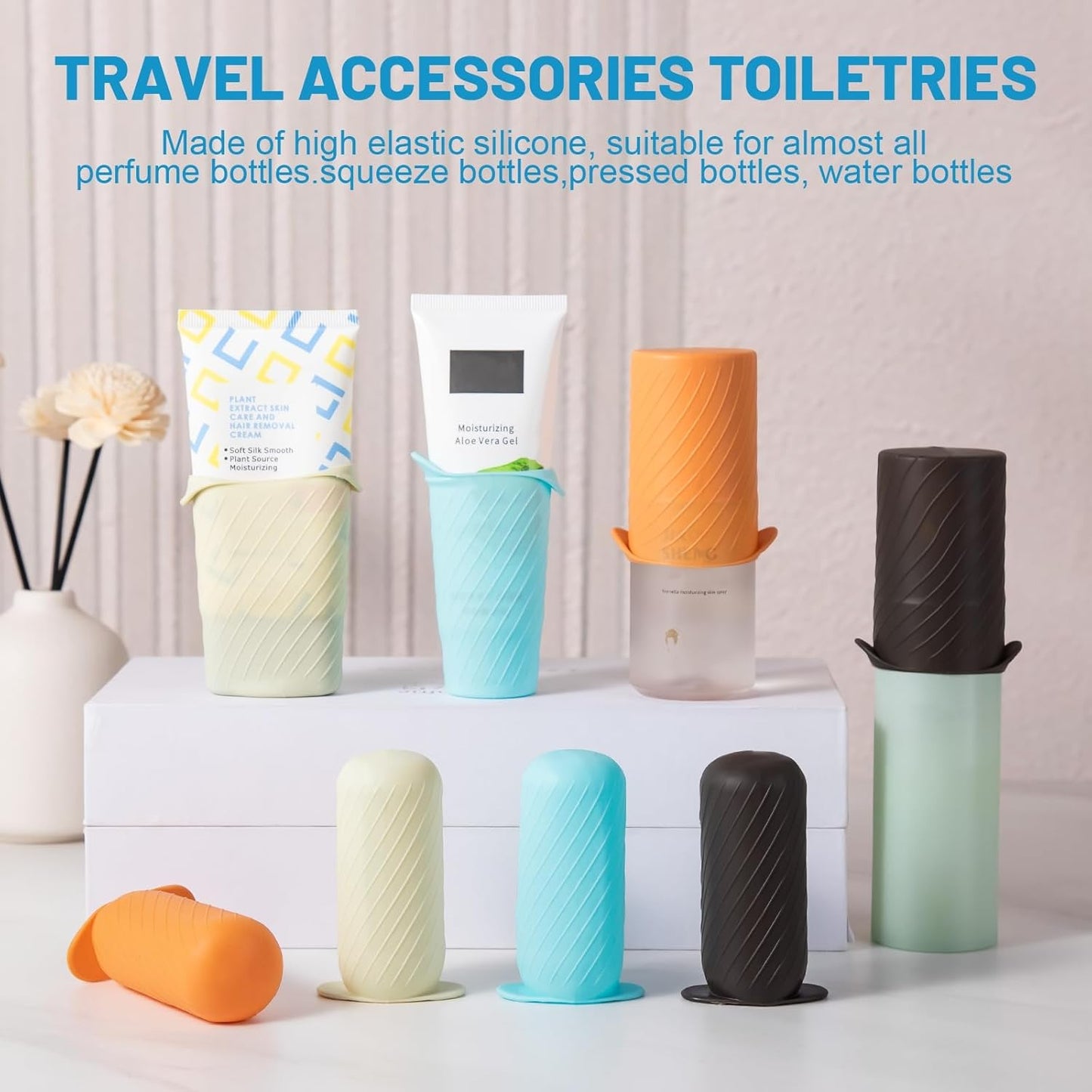 Bottle Covers for Travel, Leak Proofing, Travel Size Container Silicone toiletry sleeves, Leak Locks Travel Accessories for Shampoo Wash Body Bottles and other beauty and personal care(8pcs)