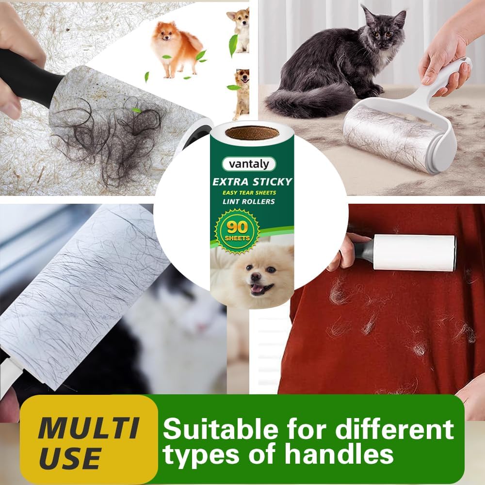 Extra Sticky Lint Roller Refills, 8 Pack with 720 Sheets Total, Pet Hair Remover for Clothes, Car, Furniture (720 Refills)