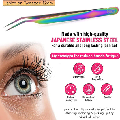 My Lash Tools New Isolation Lash Tweezers For Eyelash Extensions Best for Individual Isolation & Classic Lashes Japanese Stainless Steel Lightweight Precision Lashing Twisers (Rainbow)