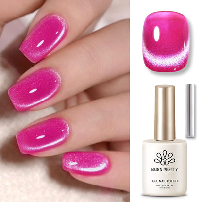 Born Pretty Magnetic Gel Nail Polish Hot Pink Cat Magnetic Eye Gel Polish Holographic Cats Shiny Glitter Nail Gel for Salon Home DIY Manicure Use
