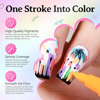 24 Colors Nail Art Pens Set, 3D Nail Polish Pens Quick-Drying Acrylic Paint Markers, Dotting Liner Brush for DIY Nail Design, Home & Salon Manicure Tools