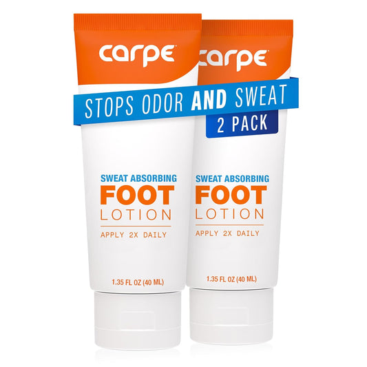 Carpe Sweat Absorbing Foot Lotion, A Dermatologist-Recommended Solution to Stop Sweaty, Smelly feet, Helps Prevent blisters, Great for hyperhidrosis (Pack of Two)