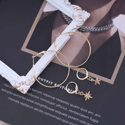 Vintage Exaggerated Circle Dangle Earrings Crystal Star Hoop Earrings Gold Hollow Large Hoop Earrings Circle Star Drop Earrings Jewelry for Women