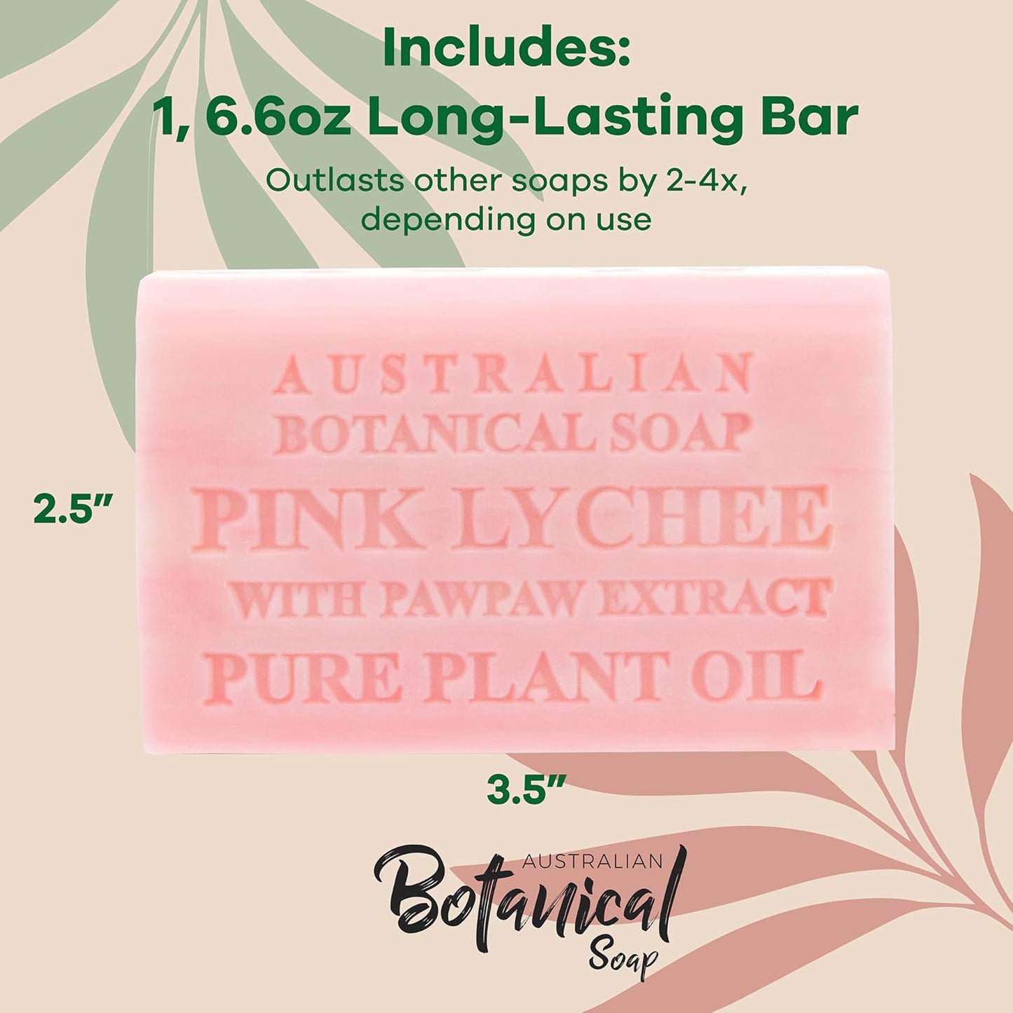 Australian Botanical Soap Pink Lychee with Pawpaw Extract 6.6 oz Triple Milled Luxury Soap Bar Enriched with Shea Butter, Sutiable for Men, Women and All Skin Types, Pack of 1