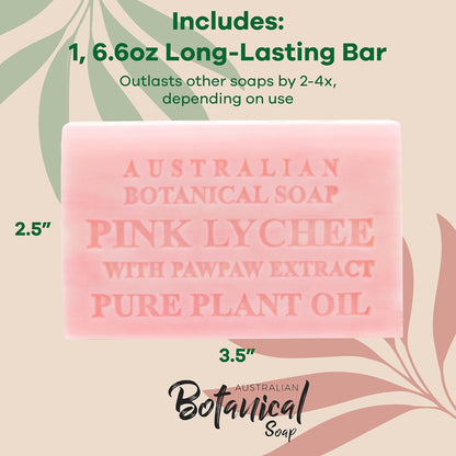 Australian Botanical Soap Pink Lychee with Pawpaw Extract 6.6 oz Triple Milled Luxury Soap Bar Enriched with Shea Butter, Sutiable for Men, Women and All Skin Types, Pack of 1