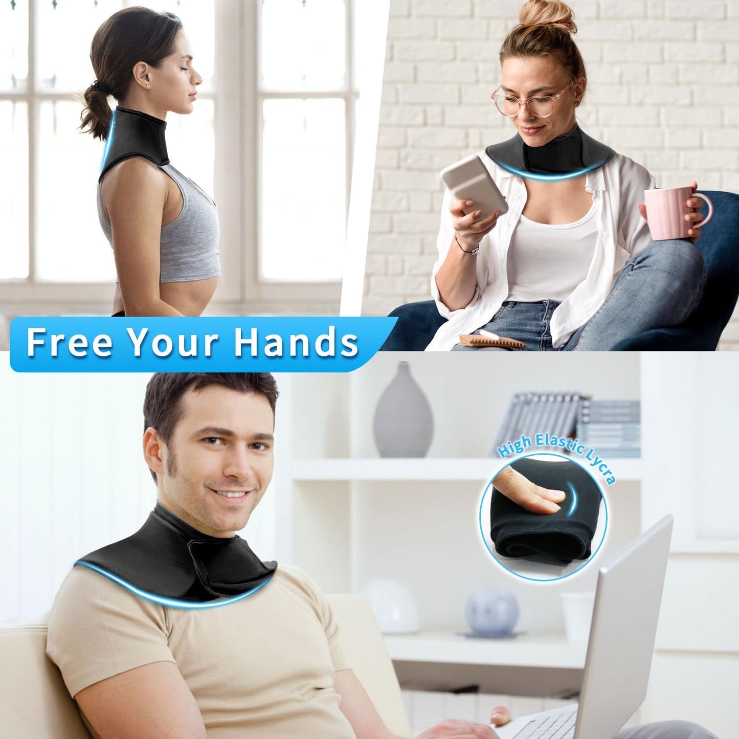 Neck Ice Pack Wrap Reusable Gel Ice Packs for Cervical Injuries Pain Relief, Flexible Cold Hot Compress Therapy for Shoulder Swelling, Bruises, Stiff Neck, Migraine, Surgery Recovery