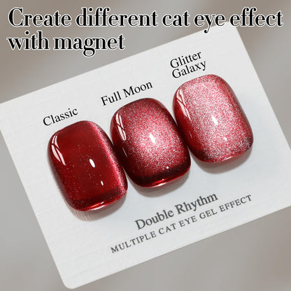 Double Rhythm Jelly Glass Cat Eye Gel Polish with Magnet 15ML Holographic Glitter Shimmer Translucent Sheer Color Magnetic Nail Polish Salon DIY at Home (Dark Red-MC1054)
