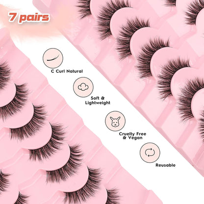 Lashes False Eyelashes 13MM Wispy Lashes Pack Fluffy Lash Strip EyeLashes with Thin Band C Curl Natural Lashes Fake Eyelash 7 Pair Siligli