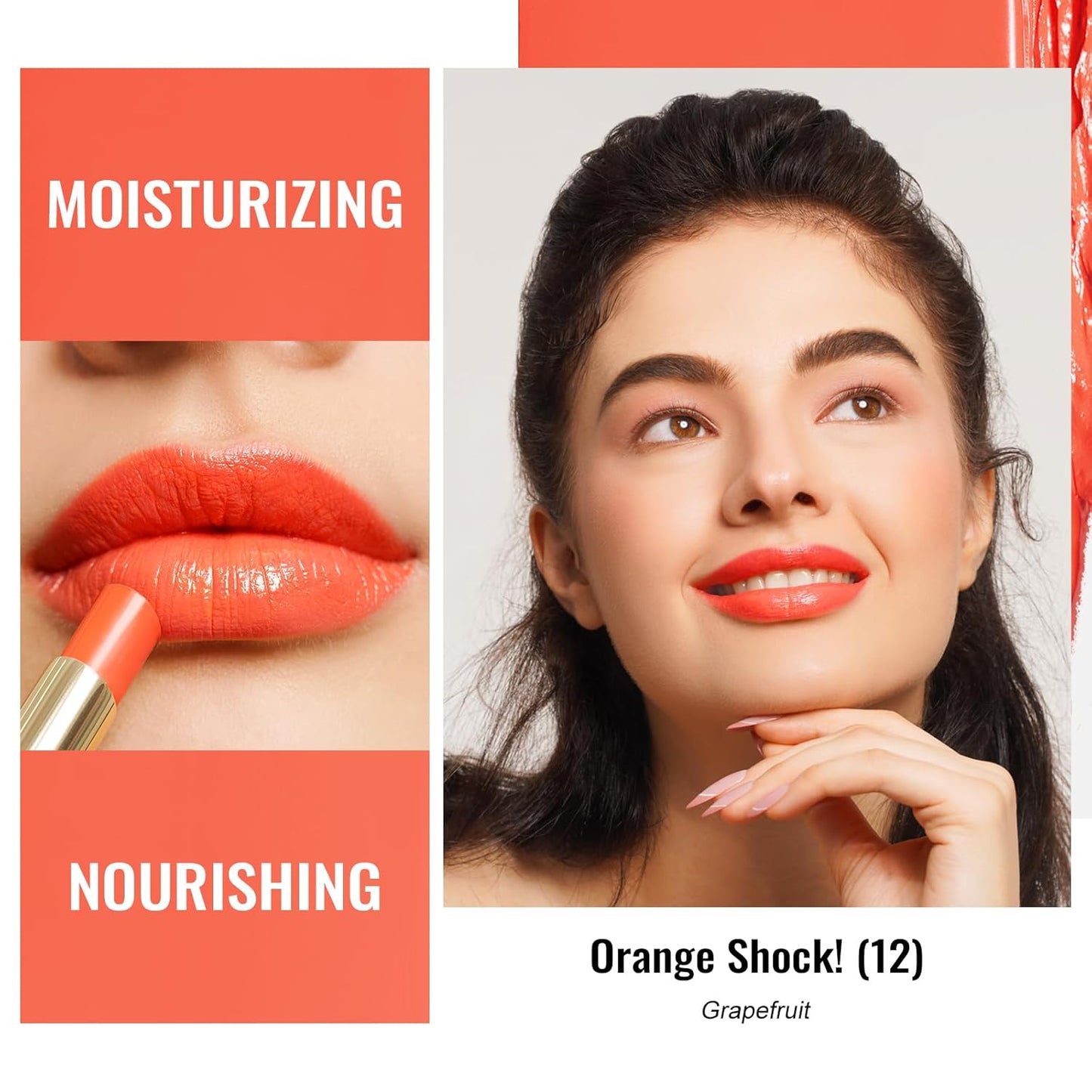 Oulac Moisturizing Shine Orange Red Lipstick for Women - 2 in 1 Orange Red Glossy Tinted Lip Balm, Hydrating Winter Lipstick for Dry Lips,Shine Juicy Finish Vegan 2.2g/0.07oz (12)