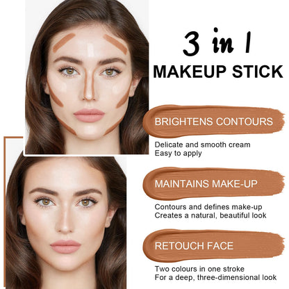 6 Colors Cream Contour Stick Makeup Contour Kit,Double-ended Cream Bronzer for Sculpt, Highlighter and Blush Stick Makeup Kit, Matte & Dewy Finish (SET C)