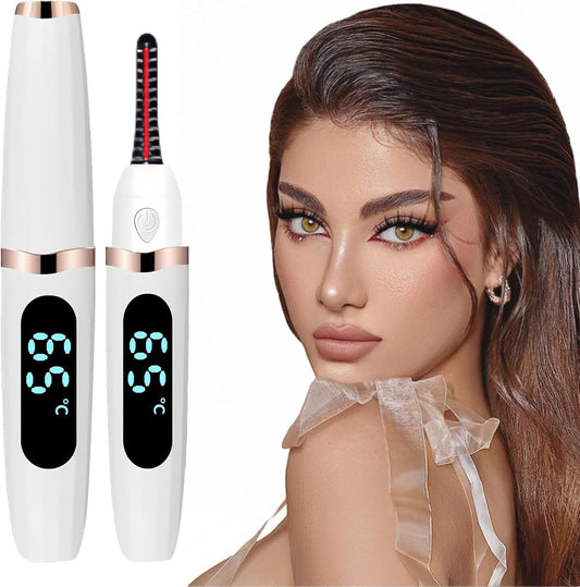 Heated Eyelash Curler, Heated Lash Curler with Led Display Electric Eye lash Curler 3 Temp Settings for Makeup Tools for Achieving A Natural Curl and Long Lasting Eyelashes, Designed for Women, White