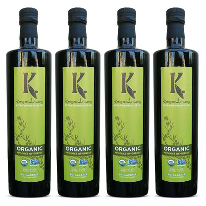 Kasandrinos Organic Olive Oil Extra Virgin, Polyphenol Rich Greek Olive Oil, 100% Organic First Cold Pressed, Mild + Delicate Flavor, Verified by Non GMO, 1 L / 33.8 oz (Pack of 4)