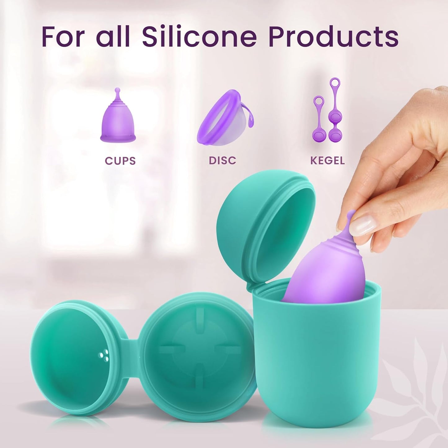 EcoBlossom Menstrual Cup Case and Sterilizer - Reusable Silicone Sterilizing Holder - Cleaner Period for You and Your Disc or Cup - Portable Cleaning Container & Microwave Steamer (Cyan)