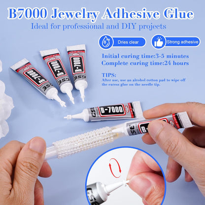 Canvalite Flatback Nail Pearls for Crafting, Multiple Sizes Half Pearls with 5Pcs B7000 Jewelry Glues & Picker Tools Bedazzling Bead for DIY Crafts Clothing Tumblers Shoes Decors Nail Art