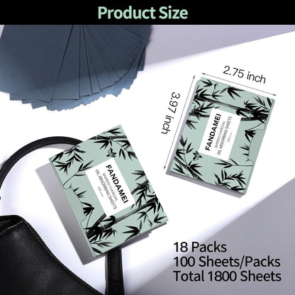 FANDAMEI 1800 Counts Oil Blotting Sheets For Face, Oil Blotting Papers For Face, Blotting Paper for Oily Skin, Oil Absorbing Sheets For Face, Oil Control Film, Oil Absorbing Tissues