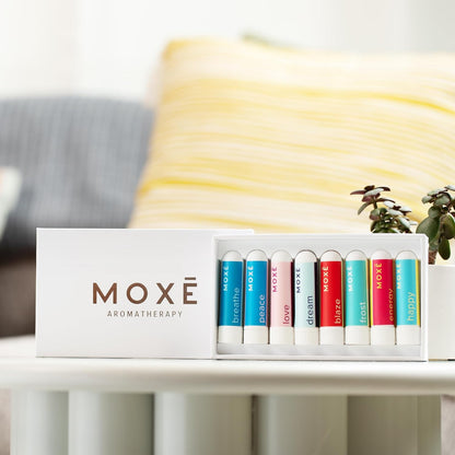 MOXĒ Nasal Inhaler Bundle, 8 Essential Oil Blends, Aromatherapy Sticks, Warming & Cooling Fragrances, Undiluted Oil, Natural Ingredients, Made in USA