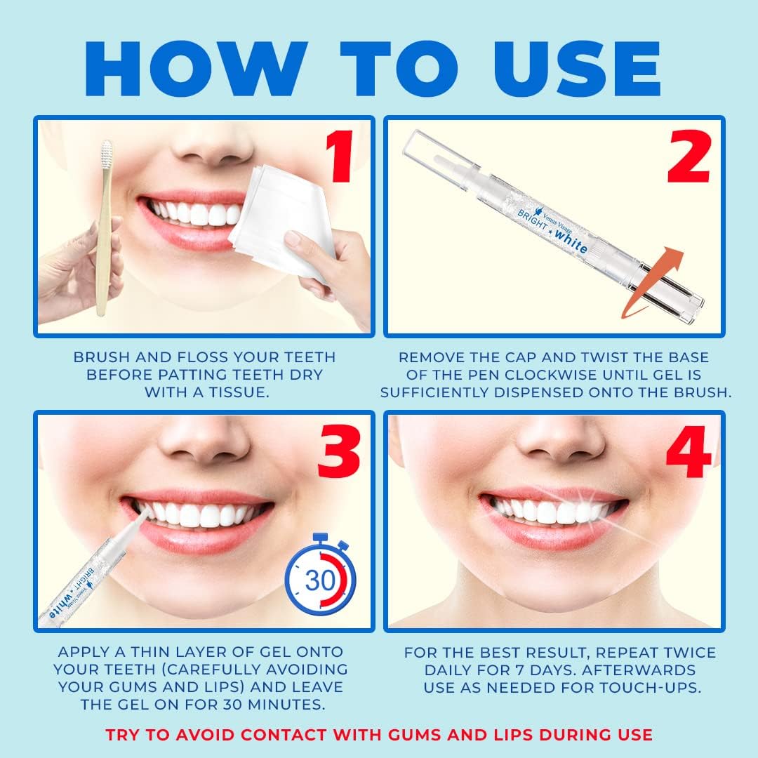 Venus Visage Award Winning Teeth Whitening Pen, 20+ Uses - Teeth whitening Kit Professionally formulated - Best Teeth whitening Gel Pen Teeth Whitener - Low Sensitivity (Mint) (0.07 Fl Oz (Pack of 2))