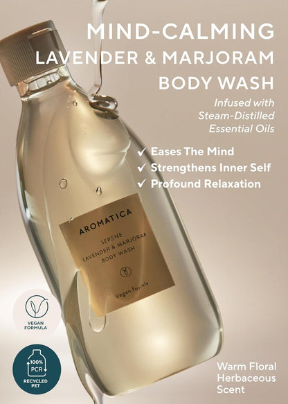 AROMATICA Serene Body Wash Lavender & Marjoram 10.14oz / 300ml, Vegan, Daily In-Shower Wash Blended w/Naturally Derived Scents