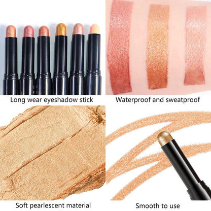 Gold Shimmer Cream Eye Shadow Stick Makeup for Women, Gold Yellow Shimmer Matte Eye Shadow Brightener Stick for Eyes, Long-lasting Waterproof Eyeshadow Pencil Applicator Blendable for Eye Highlight 05