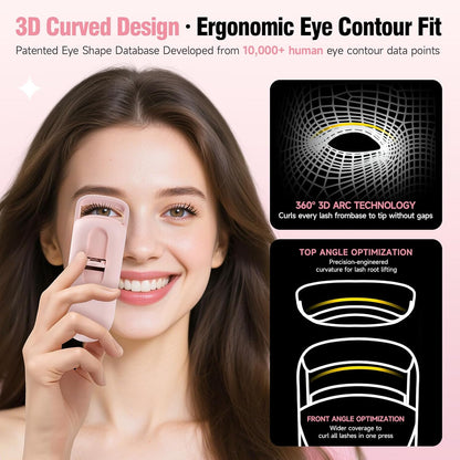 DUDUDU Heated Eyelash Curler, Portable Travel-Size Mini Electric Heated Lash Curler - 2-Level Adjustable Temp & Type-C Recharge, 10S Heat 3S Style 24H Lift for Long-Lasting Natural Effortless Curves