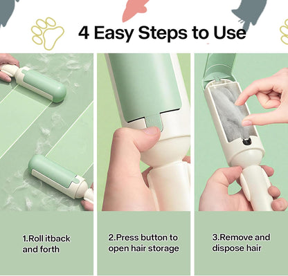 PAKEWAY 2 Pack Pet Hair Removal Tool, Reusable Dog & Cat Fur Remover with Comfy Non-Slip Handle, Portable Lint Roller with Self-Cleaning Base for Couch, Car Seat, Carpet, Bedding
