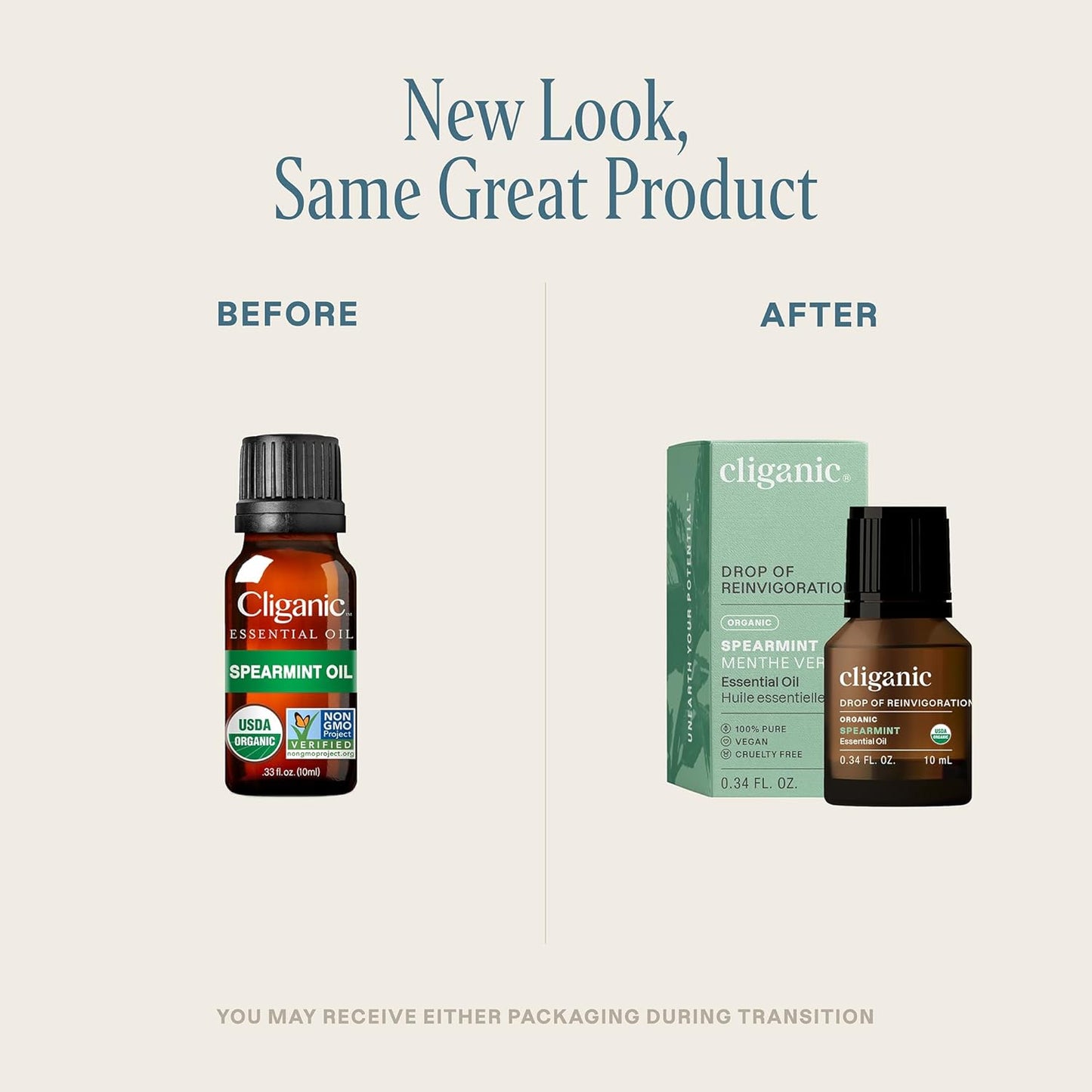 Cliganic USDA Organic Spearmint Essential Oil, 100% Pure Natural Undiluted, for Aromatherapy (10ml) | Non-GMO Verified (Packaging May Vary)