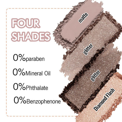 4 Colors Matte Shimmer Eyeshadow Palette for Eye Makeup, Rose Gold Dark Brown Gray Eyeshadow Quads Velvety Pigmented Blendable Matte, Talc-Free