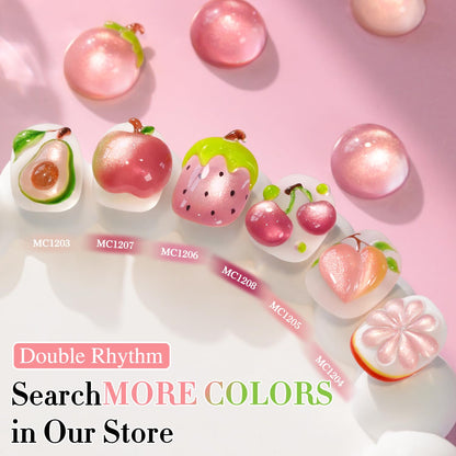 Double Rhythm 0.5 OZ Cat Eye Gel Polish with Magnet 15ML Holographic Glitter Shimmer Translucent Jelly Color Magnetic Nail Polish Salon DIY at Home (Fruit Orange Pink-MC1205)