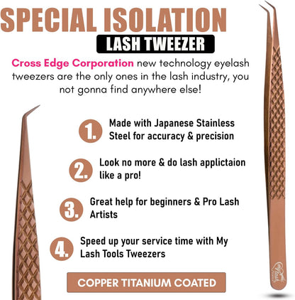 My Lash Tools Eyelash Extension Curved Degree Tweezers for Isolation Lash Extensions 14cm, Best for Individual Isolation & Classic Lashes Japanese Stainless Steel Eyelash Twisers (Copper x)