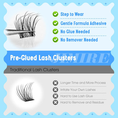 Natural Self Adhesive Eyelashes 10-16MM Wispy Press on Lashes Pre Glued Lash Clusters No Glue Needed Press on Eyelash Clusters Reusable Self Adhesive Lash Clusters Easy to Apply by JIMIRE