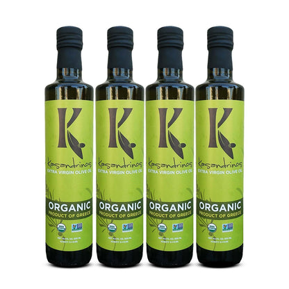 Kasandrinos Organic Olive Oil Extra Virgin, Polyphenol Rich Greek Olive Oil, 100% Organic First Cold Pressed, Mild + Delicate Flavor, Verified by Non GMO, 500 ml / 16.9 oz (Pack of 4)