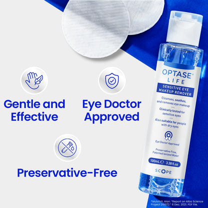 Optase Life Sensitive Eye Makeup Remover – Gentle & Effective for All Skin Types - Breakthrough Innovation vs Traditional Micellar Water - 100ml