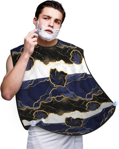 Beard Hair Catcher Bib, Waterproof Non-Stick Grooming Apron for Shaving Trimming, Perfect for Men Dad, Navy Blue Golden Marble Shave Bib
