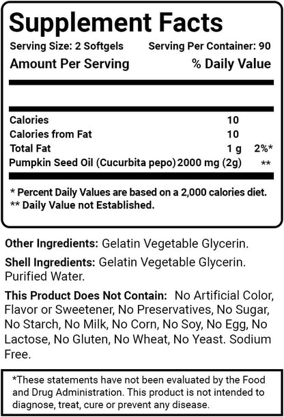 Best Naturals Pumpkin Seed Oil Bladder Control 1000 mg 180 Softgels