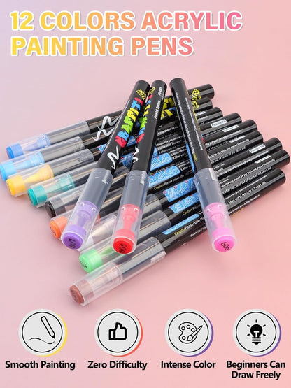 EBANKU Nail Art Pens Beauty Gift Set, 12 Colors Quick Drying Soft-Tip Nail Polish Pens 3D Acrylic Paint Nail Pens for Nail Art Color-fast Nail Point Dotting Liner Pen Sets for Home & Salon Nail DIY