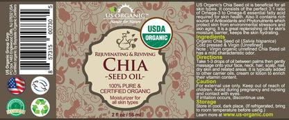 US Organic Chia Seed Oil, Certified Organic, Pure & Natural, Cold Pressed Virgin, Unrefined, Sourced from Paraguay, in Amber Glass Bottle w/Glass Eyedropper for Easy Application (2 oz (56 ml))