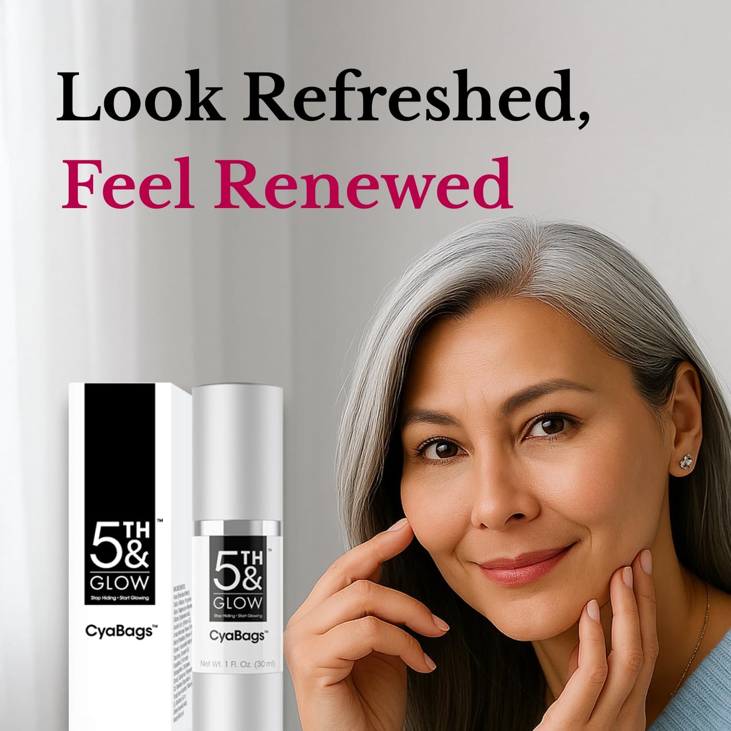 5th & Glow Cyabags - Instant Under Eye Bag Remover Serum For Dark Circles & Puffy Eyes Reduction - Hyaluronic Acid & Vitamin C Cream for Fine Lines, Wrinkles & Crowsfeet, 1 oz