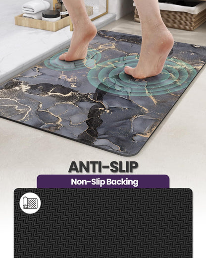 DEXI Bathroom Mat Ultra Thin, Non Slip Bath Rug for Shower Floor, Absorbent Quick Dry Marble Bathmats Low Profile, 16x24, Dark Grey
