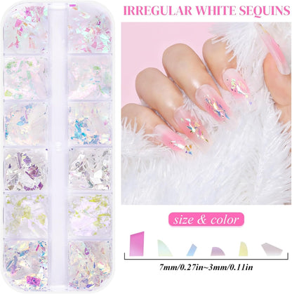 5 Boxes 60 Colors Holographic Nail Art Sequins Kit, Iridescent Sparkle Laser Hollow 3D Star Butterfly Heart Round Mixed-shapes Nail Glitter Flakes for Manicure Body Makeup Craft DIY (2-colorful-kit2)