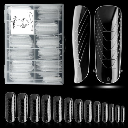 130 Pcs Poly Extension Gel Dual Nail Forms Nail Molds With Scale Builder Coffin Nail for Gel Manicure Nail Art Design Salon DIY at Home (Long Round-Head Dual Nail Forms Set)