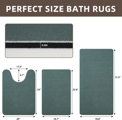 Diatomaceous earth bath mat Bathroom Rugs Sets 3 Piece Super Absorbent Quick Dry Bath Mats, Rubber Non Slip Shower Mat and Toilet Mat U Shape, Shower Rug for in Front of Bathtub Shower, Green
