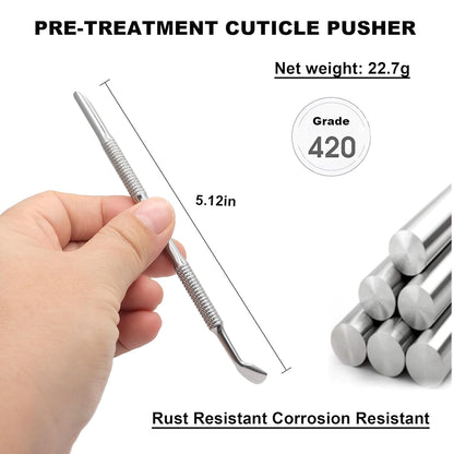 Pre-treatment Cuticle Pusher, Russian Prep Nail Pushers, Dual Ended Cuticle Remover with 100/180 Grit Sandpaper Sheets, Nail Care for Manicure Pedicure Nail Art